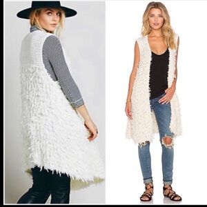 Free People long black shag vest L boho/peasant